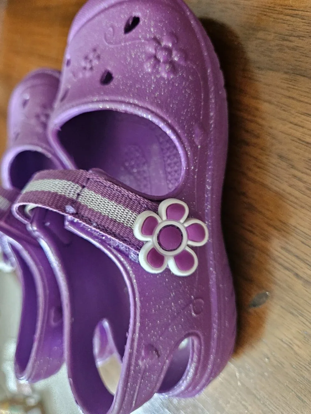 The Children's Place Girls Purple Floral Mary Jane Slip-On Sandals, Size 8